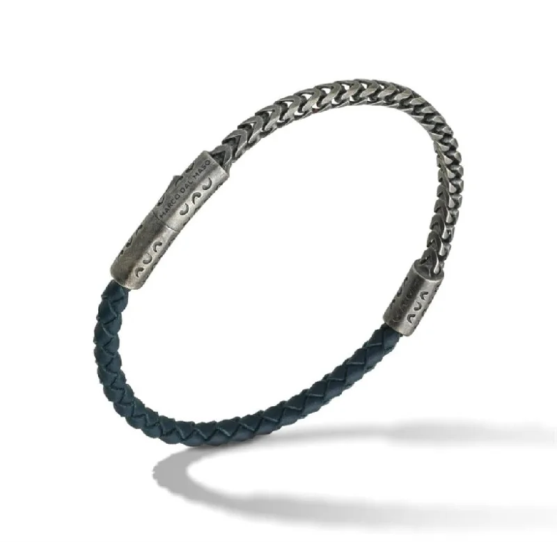 Seasonal Jewelry Sale – Upgrade Your Collection Oxidized Sterling Silver ‘Lash’ Blue Woven Leather Bracelet