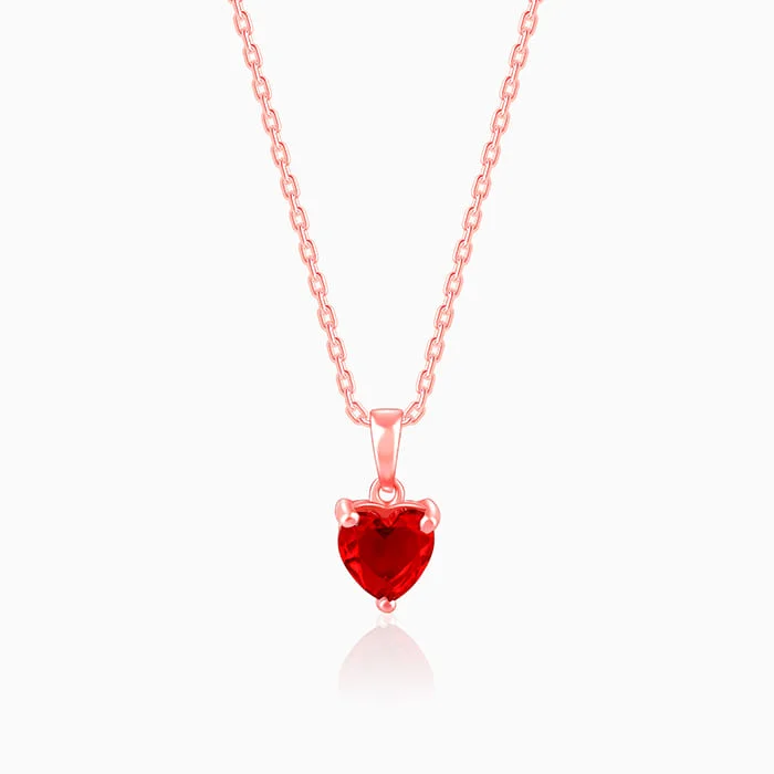 Trendy Minimalist Jewelry For Everyday Wear Rose Gold Loving in Red Pendant With Link Chain