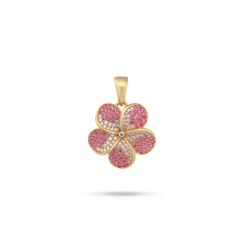 Your Dream Jewelry At Dream Prices – Shop Now Plumeria Pink Sapphire Pendant in Gold with Diamonds - 20mm