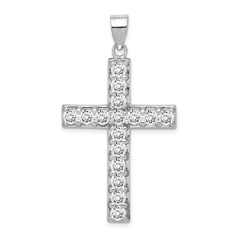 Affordable Gold-Plated Jewelry For Modern Fashion Rhodium-Plated Sterling Silver CZ Large Cross Pendant, 25 x 42mm