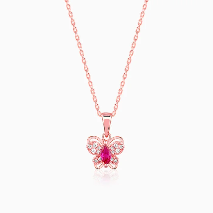 Elegant Jewelry Pieces At Unbelievable Prices Rose Gold Pop Pink Studded Butterfly Pendant With Link Chain