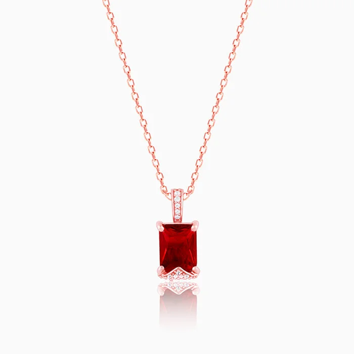 Celebrate With Sparkle – Jewelry Sale Now Live Rose Gold Red Baguette Pendant with Link  Chain