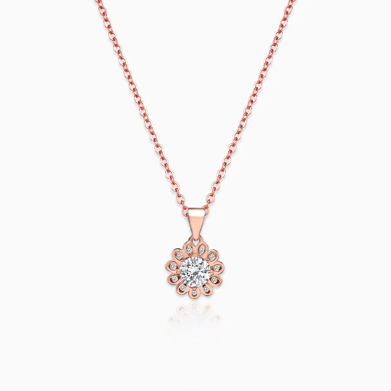 Limited-Stock Jewelry Clearance – Grab Your Favorites Now Rose Gold Sun Flower Pendant with Link Chain