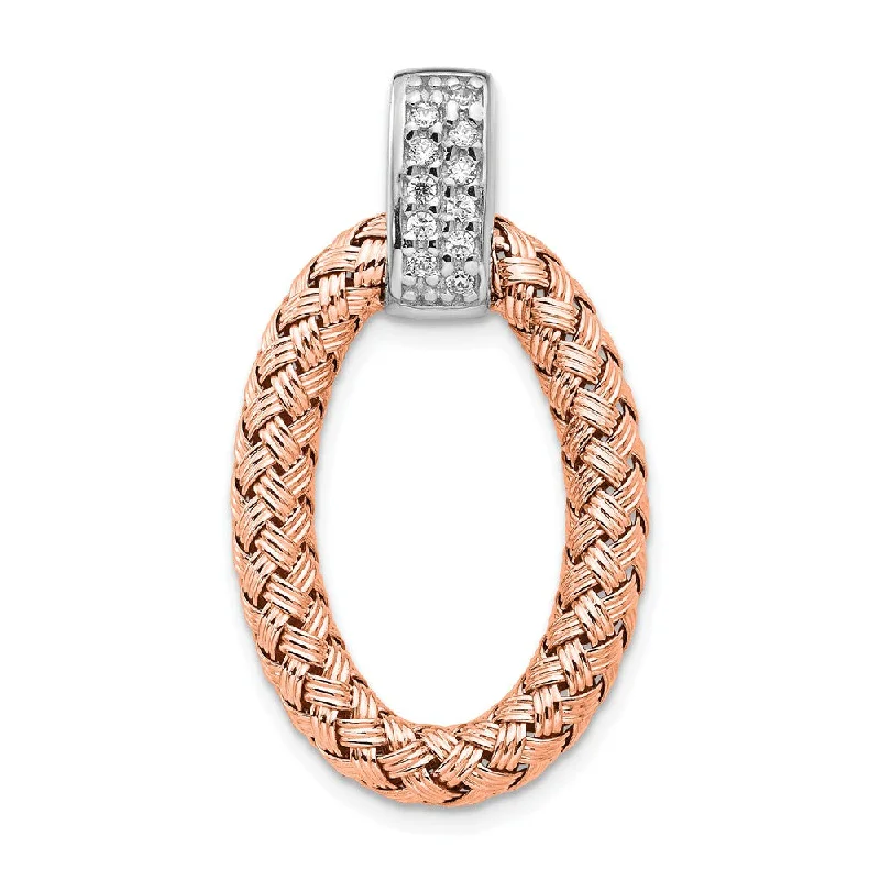 Premium Diamond Jewelry At Once-In-A-Lifetime Discounts Rose Gold Tone Plated Silver & CZ Braided Oval Pendant, 17 x 30mm