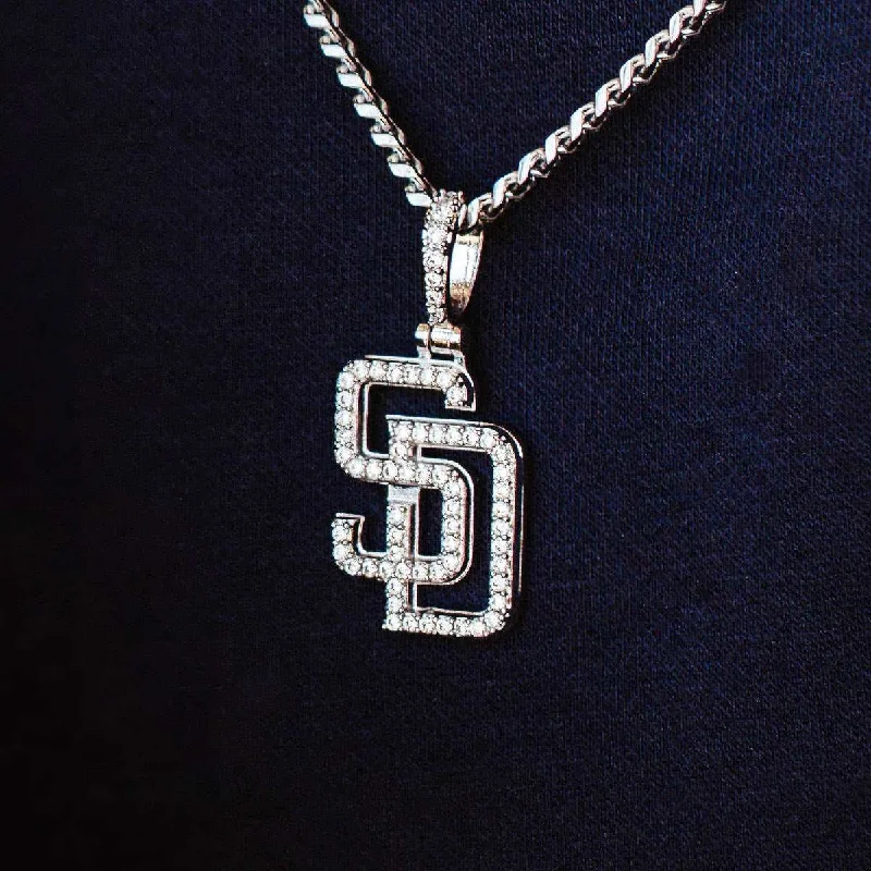 Fashion-Forward Jewelry At Exclusive Discounts San Diego Padres Official MLB Micro Logo Pendant in White Gold