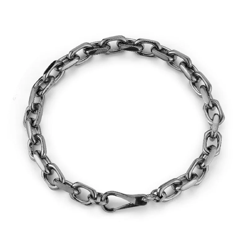 Timeless Elegance Now At Special Discounts SAXON STERLING SILVER, BLACK RHODIUM CABLE CHAIN LINK BRACELET WITH SPRING CLASP