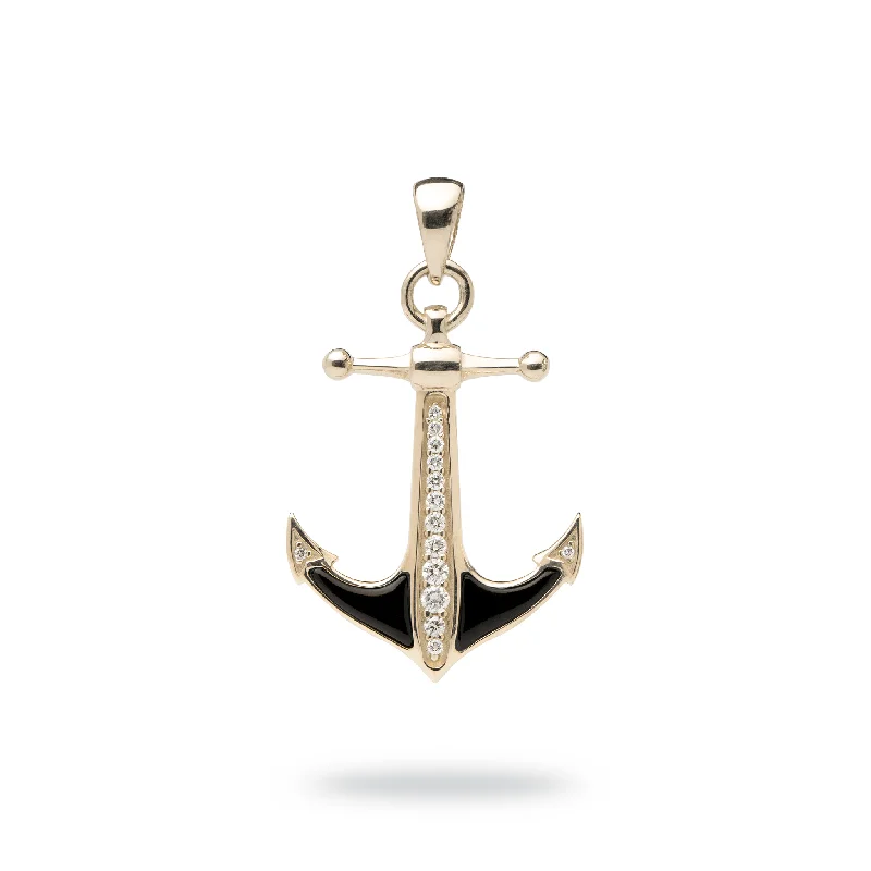 Shop Fine Jewelry With Exclusive Savings Sealife Anchor Black Coral Pendant in Gold with Diamonds - 28mm