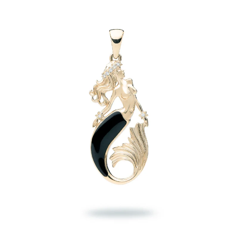 Big Discounts On Elegant Jewelry Collections Sealife Mermaid Black Coral Pendant in Gold with Diamonds - 30mm