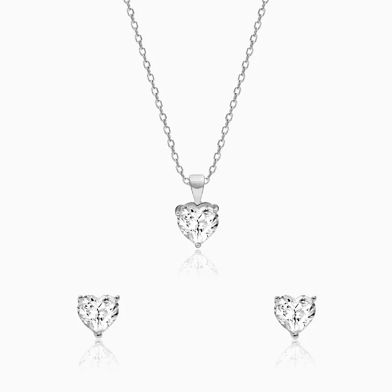 Get Your Favorite Jewelry At The Best Price Silver Solitaire Heart Set with Link Chain