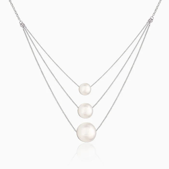 Modern Jewelry At Exclusive Discounts – Shop Today Silver Triple Layer Pearl Necklace With Link Chain