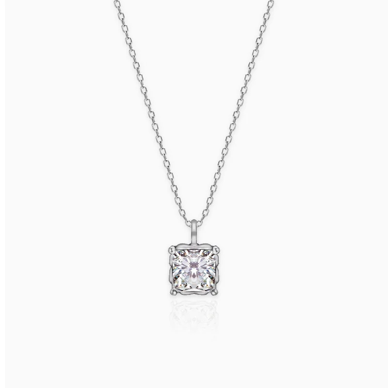 Jewelry Clearance Sale – Final Reductions Silver Zircon Square Pendant with Link Chain