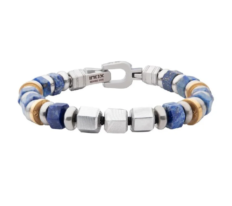 Bold And Beautiful Jewelry Now At Irresistible Prices Stainless Steel 8mm Mokume Gane And Lapis Lazuli Beads Bushido Virtue Bracelet