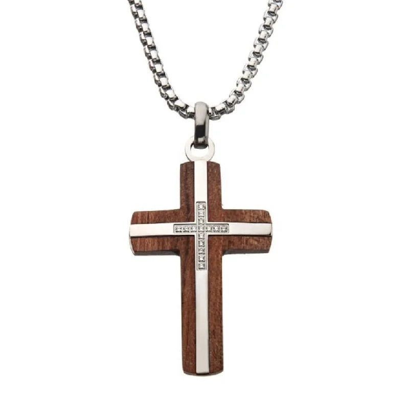 Premium Jewelry, Premium Discounts – Act Fast Stainless Steel Bubinga Wood Cross Pendant Necklace