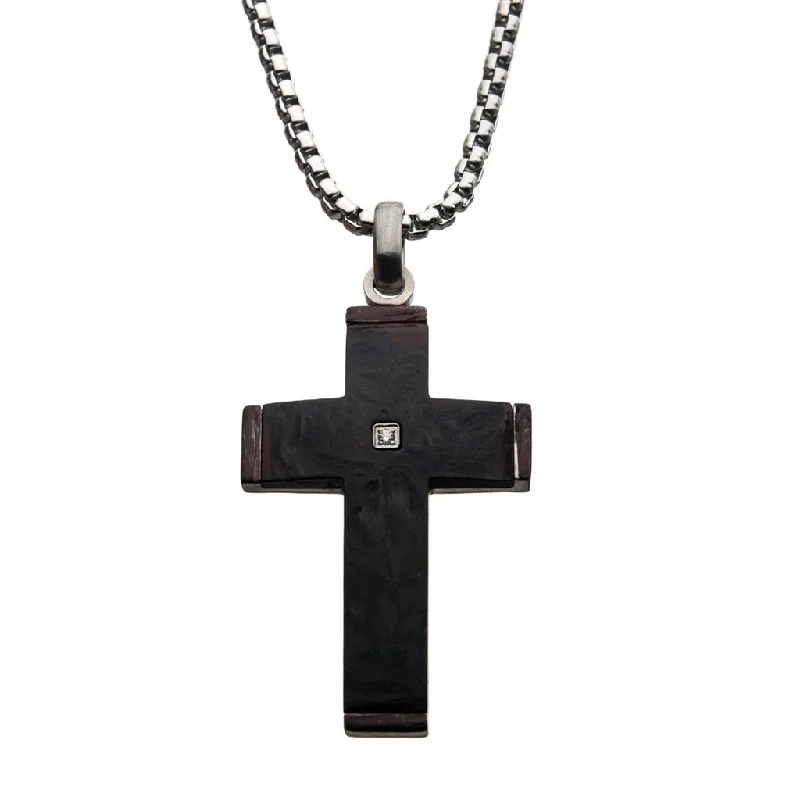 Trendy And Classic Jewelry Now At Reduced Prices Stainless Steel Carbon Fiber Diamond Accent Cross Pendant Necklace