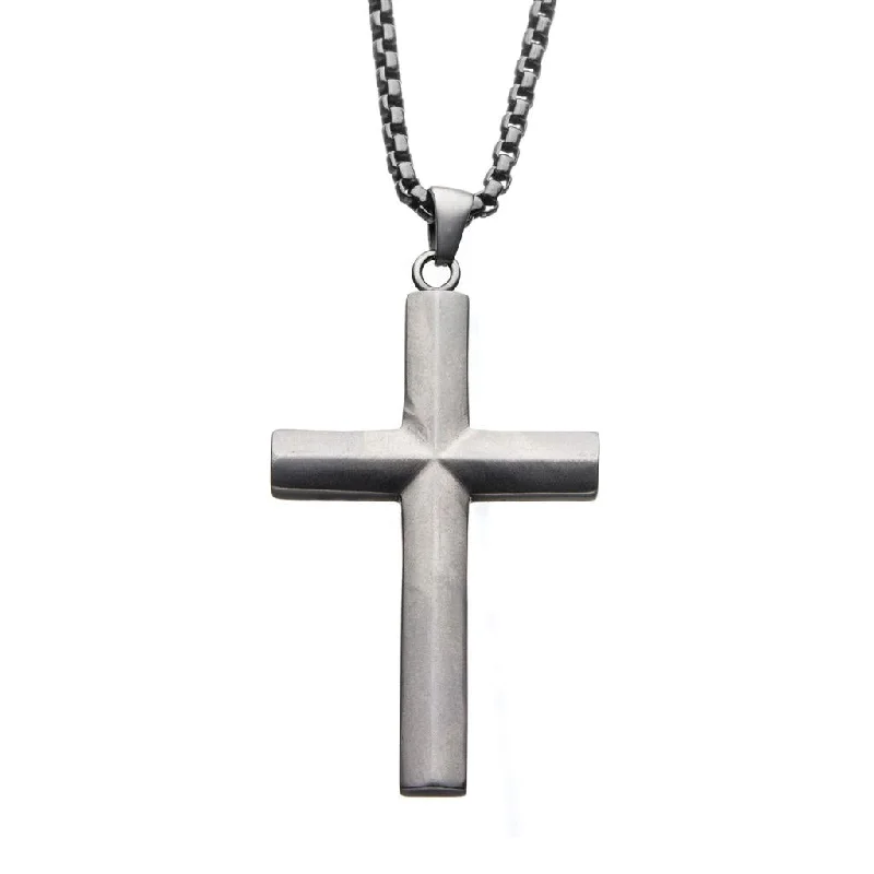 Chic And Stylish Jewelry At Discounted Prices Stainless Steel Matte Finish Cross Pendant Necklace