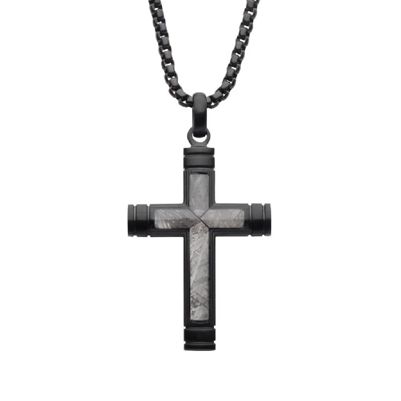 Elegant Necklaces And Bracelets At Limited-Time Offers Stainless Steel Meteorite Inlay Cross Pendant Necklace