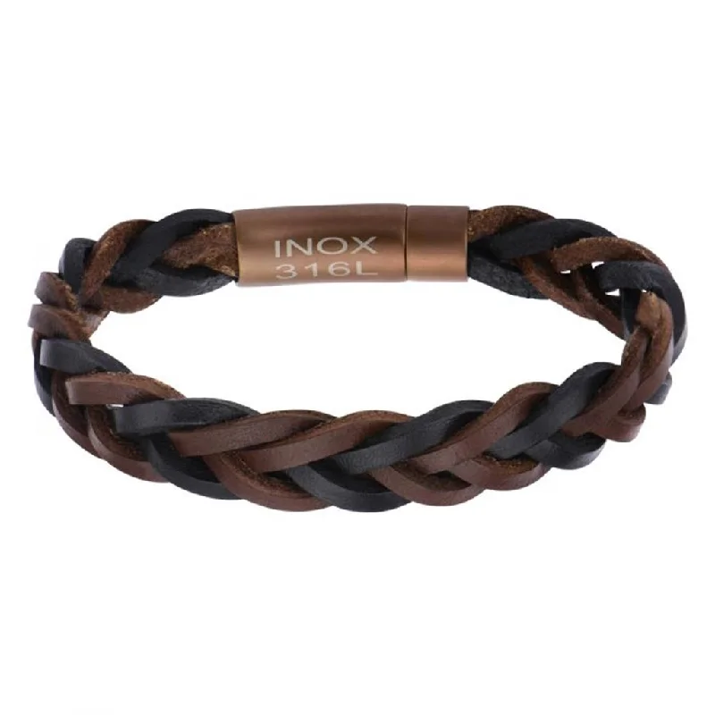 The Ultimate Jewelry Sale – Exclusive Styles At Great Prices Stainless Steel Rose Ion Plated Brown And Black Braided Leather Bracelet