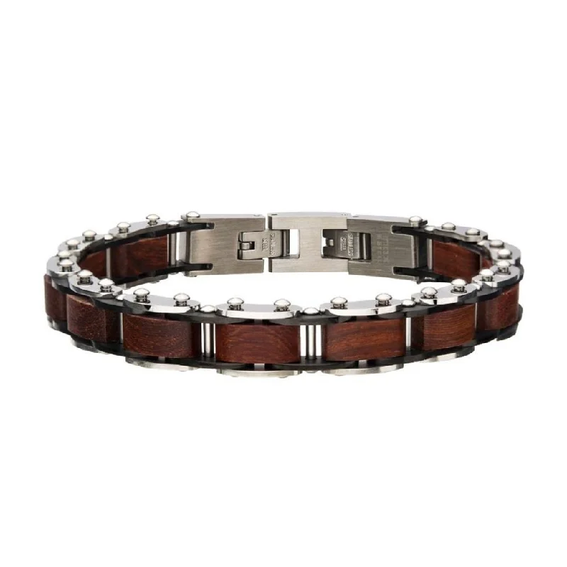 Your Perfect Accessory Now At The Best Price Stainless Steel with Sandalwood Link and Fold Over Clasp Bracelet