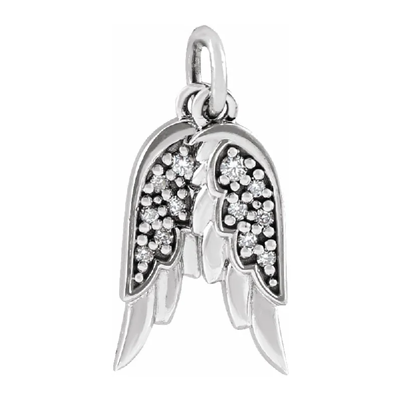 Affordable Elegance – Special Jewelry Sale Now Live Sterling Silver .03 CTW Diamond Angel Wings Pendant, 3.75 x 12mm