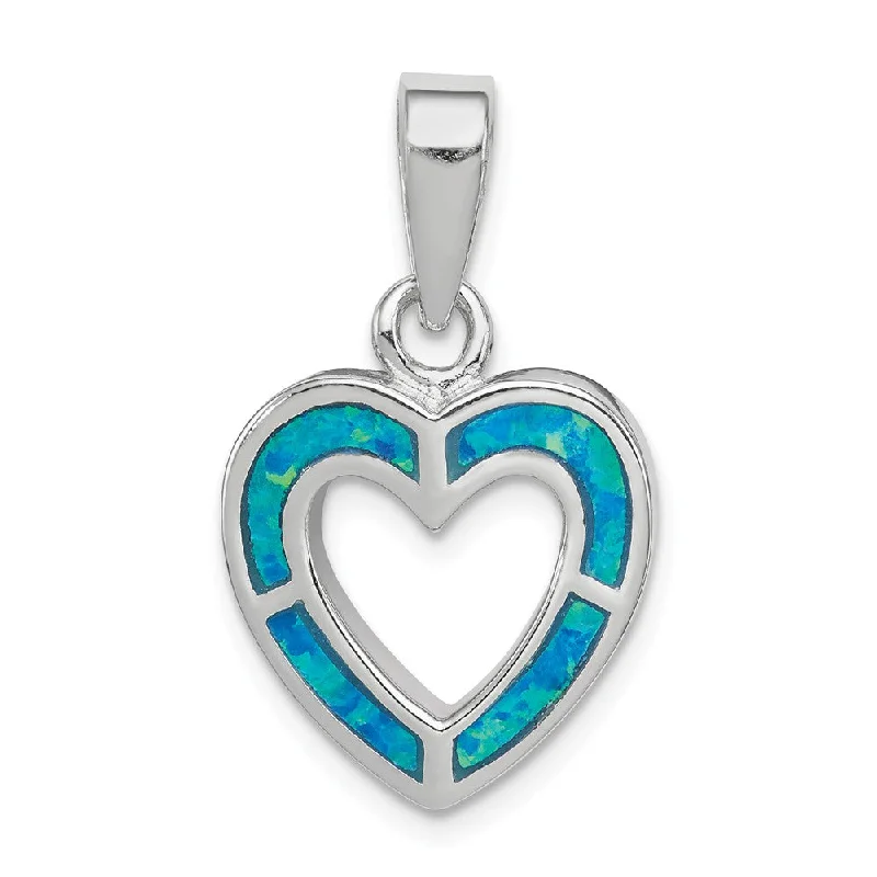 Your Perfect Accessory Now At The Best Price Sterling Silver and Created Blue Opal Open Inlay Heart Pendant, 15mm