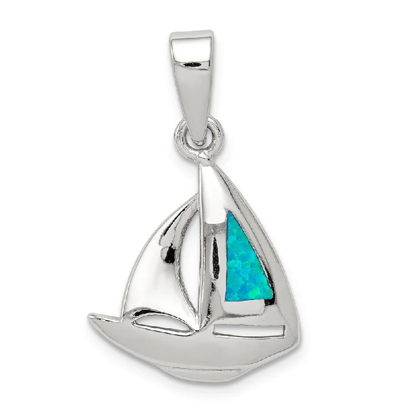 Limited Stock On Premium Jewelry At Low Prices Sterling Silver and Created Opal Sailboat Pendant