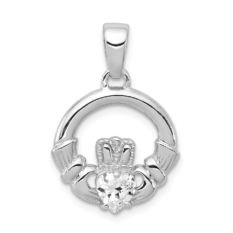 Premium Diamond Jewelry At Once-In-A-Lifetime Discounts Sterling Silver and Cubic Zirconia Claddagh Pendant, 15mm