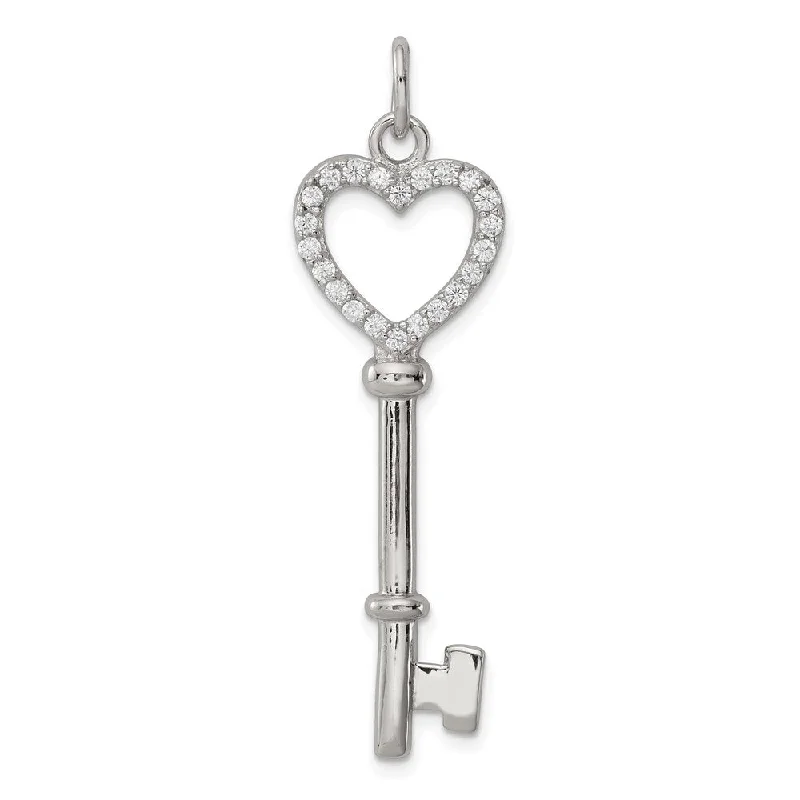 Affordable Luxury Jewelry – Style At A Great Price Rhodium Plated Sterling Silver and CZ Encrusted Heart Key Pendant