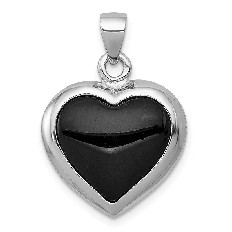 Romantic Heart-Shaped Jewelry For Special Gifts Sterling Silver, Onyx & Mother of Pearl Reversible Heart Pendant, 17mm