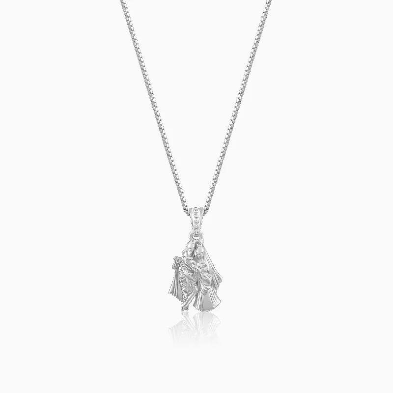 Modern Statement Jewelry For Bold Styling Silver Radha-Krishna Pendant with Box Chain