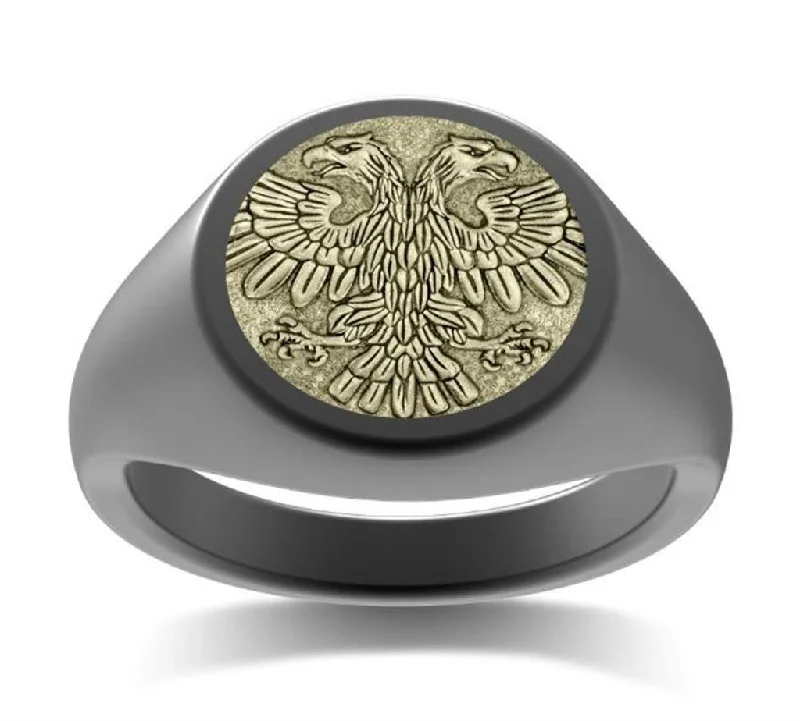 Delicate Crystal Jewelry For Sophisticated Charm Tantalum And 14K Yellow Gold 'The Myth' Double Headed Eagle Signet Ring