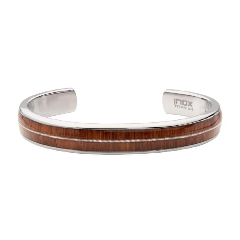 Must-Have Jewelry At Irresistible Discounts Titanium And Whiskey Barrel Wood Inlay with Embedded Guitar String Cuff Bracelet