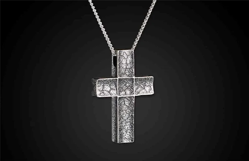 Modern Statement Jewelry For Bold Styling 'Unum' Sterling Silver Hand-Cut Patterned Cross Pendant Necklace