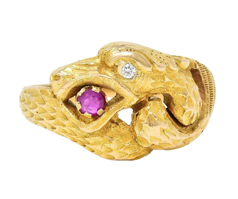 Handcrafted Jewelry Sale – Unique Designs At Low Prices Victorian Ruby Diamond 14 Karat Yellow Gold Antique Unisex Griffin Ring