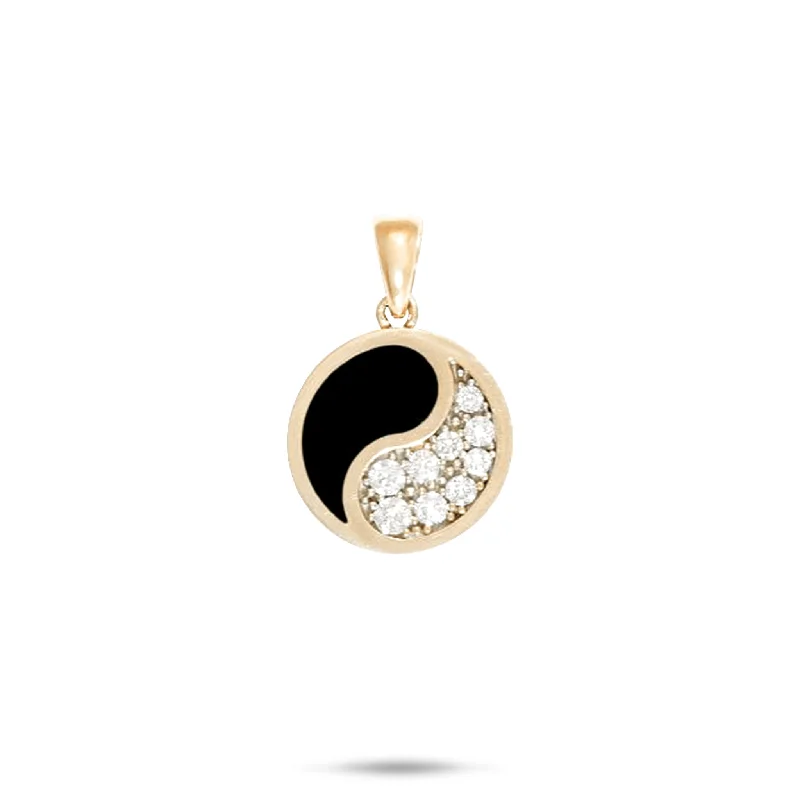 Shop Dazzling Jewelry With Special Promotional Discounts Yin Yang Black Coral Pendant in Gold with Diamonds - 15mm