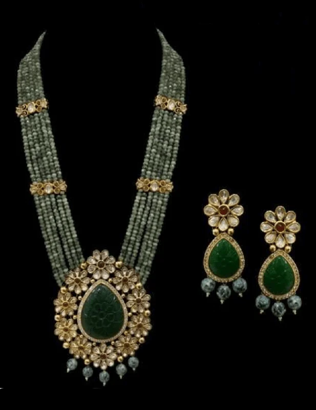 Make Your Outfit Shine With Discounted Jewelry Drop Carded Emerald Kundan Long Set