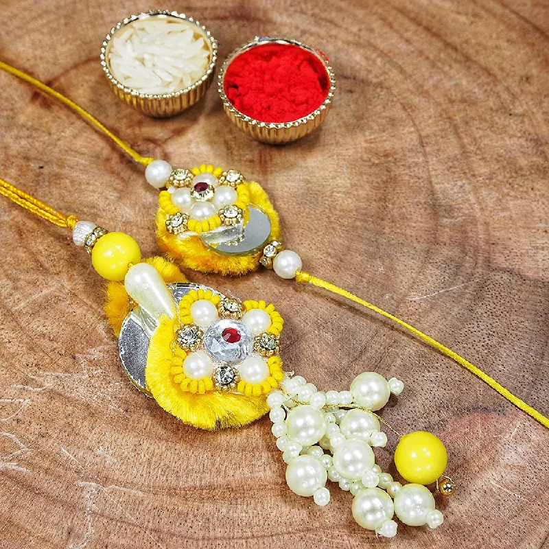 Elegant Jewelry At Unbeatable Offers – Shop Before It's Gone Etnico Designer Bhaiya Bhabhi Hanging Lumba Rakhi Combo Set With Roli Chawal for Rakshabhandan Special (R043Y-CO)