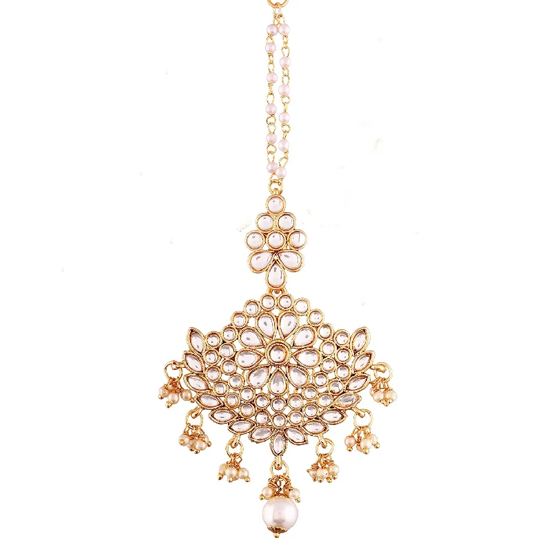 Grab Stylish Jewelry Before The Sale Ends Etnico Gold Plated Kalank Inspired Pearl Maang Tikka for Women (T2018W)