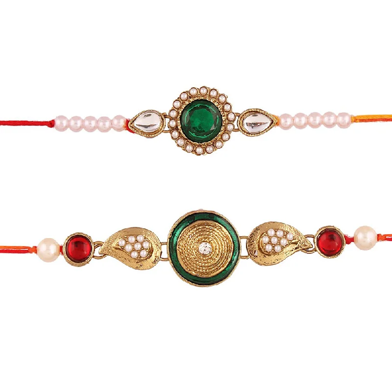 Dazzling Deals On Necklaces, Bracelets, And More Etnico Pearl and Kundan Enamel Rakhi Combo Set Of 2 For Men (R626CO)