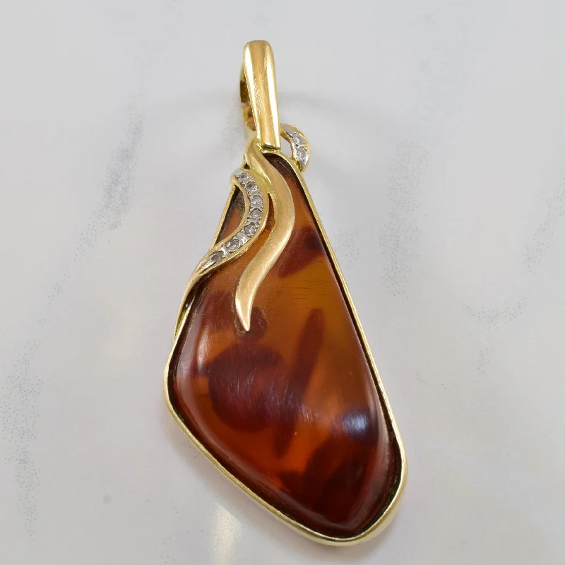 Stunning Statement Jewelry, Unbeatable Discounts Free Form Amber & Diamond Clip On Pendant | 45.00ct, 0.04ctw |