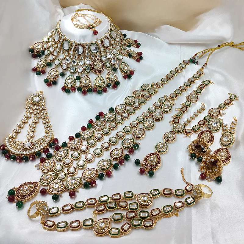 Buy More, Save More On Stunning Jewelry Designs Gehana Mahal Gold Plated Kundan Stone And Pearls Bridal Set