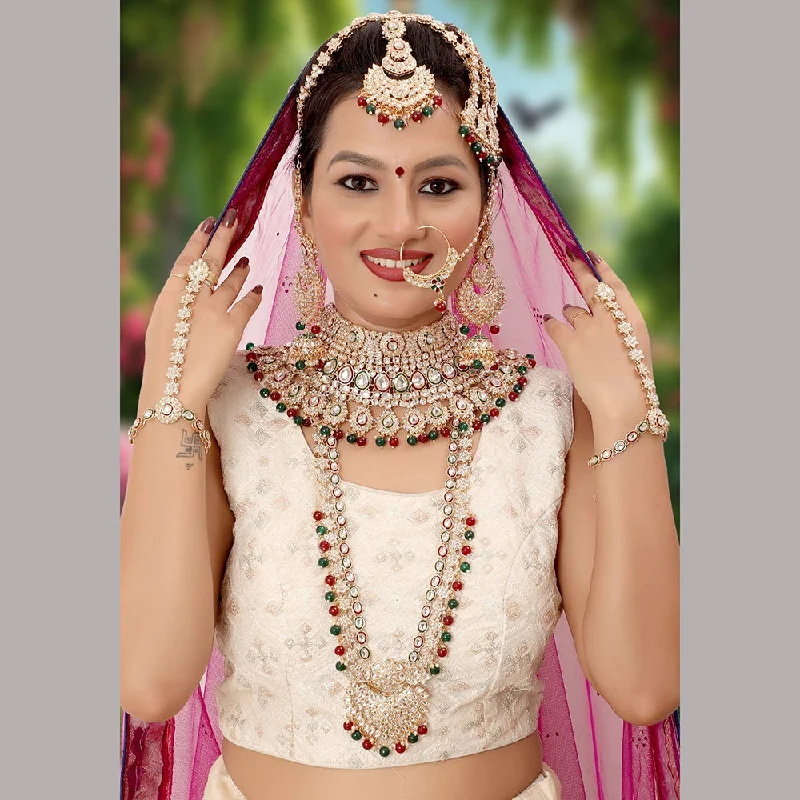 Shop Dazzling Jewelry With Special Promotional Discounts Gehana Mahal Gold Plated Kundan Stone And Pearls Meenakari Bridal Set