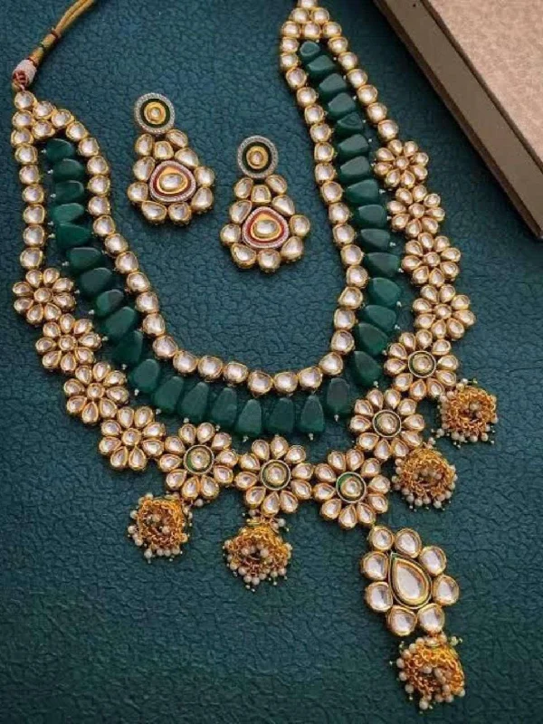 Jewelry Deals That Sparkle – Shop Today Green Gold Plated Kundan Long Necklace.