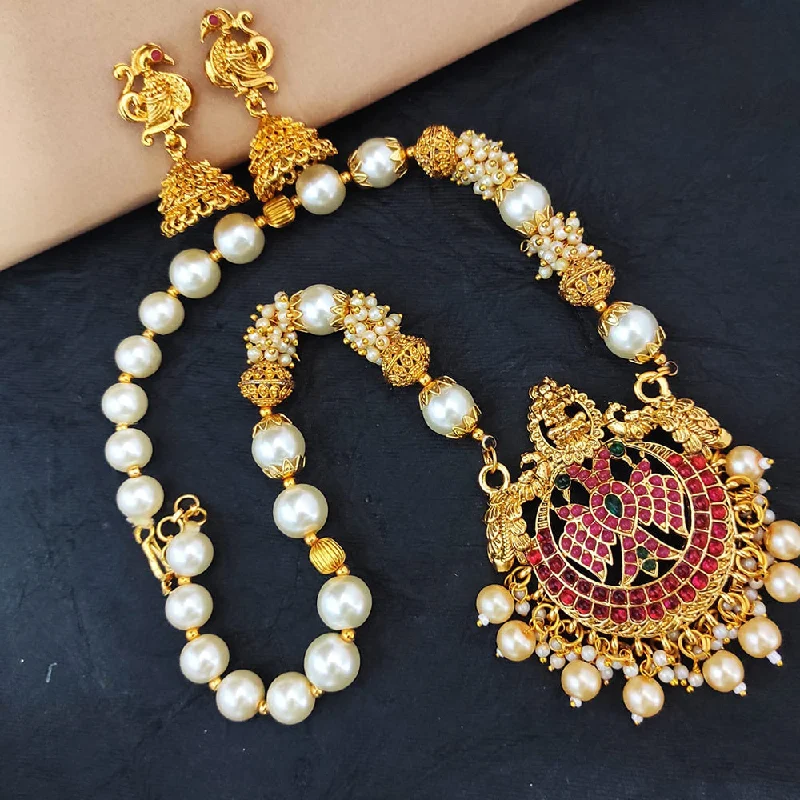 Elegant Jewelry, Exclusive Prices – Shop Now Heera Jewellers Gold Plated Pota Stone Temple Necklace Set