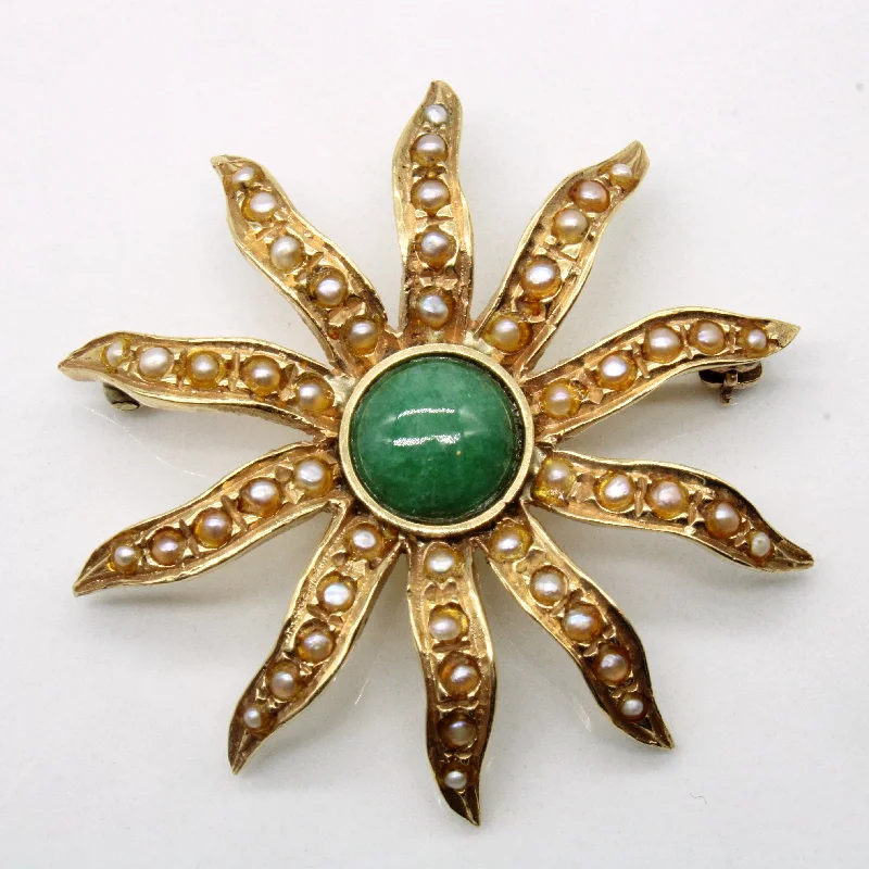 Exclusive Jewelry Sale Event – Shop Now Mid Century Jadeite & Pearl Sun Brooch | 1.50ct |