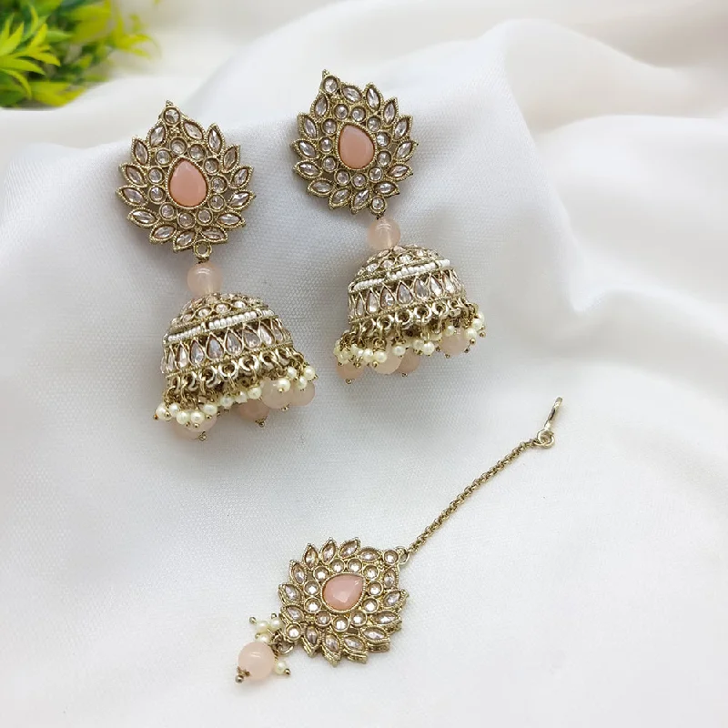 Big Savings On Your Favorite Jewelry Pieces JCM Gold Plated Crystal Stone Jhumki Earrings With Maangtikka