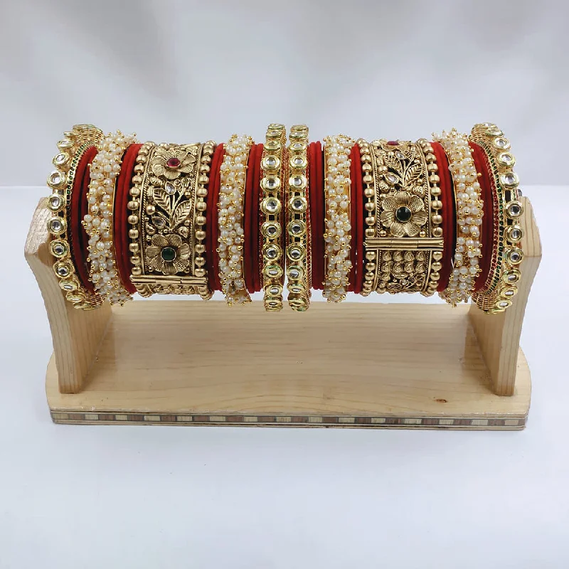 Flash Sale On Exquisite Jewelry – Don't Miss Out Lucentarts Jewellery Gold Plated Kundan And Pearl  Bridal Bangles Set