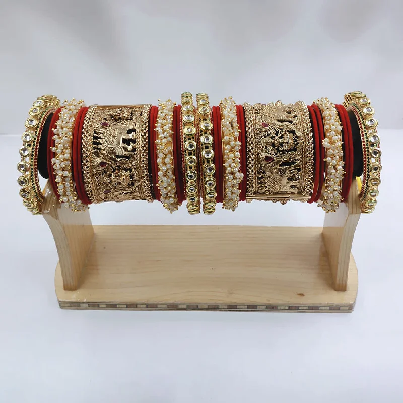 Buy More, Save More On Stunning Jewelry Pieces Lucentarts Jewellery Gold Plated Kundan And Pearl  Bridal Bangles Set