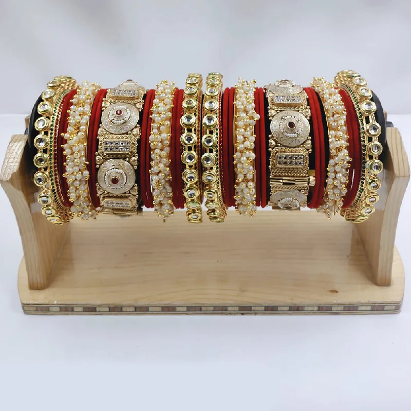 Seasonal Jewelry Sale – Upgrade Your Collection Lucentarts Jewellery Gold Plated Kundan And Pearl  Bridal Bangles Set