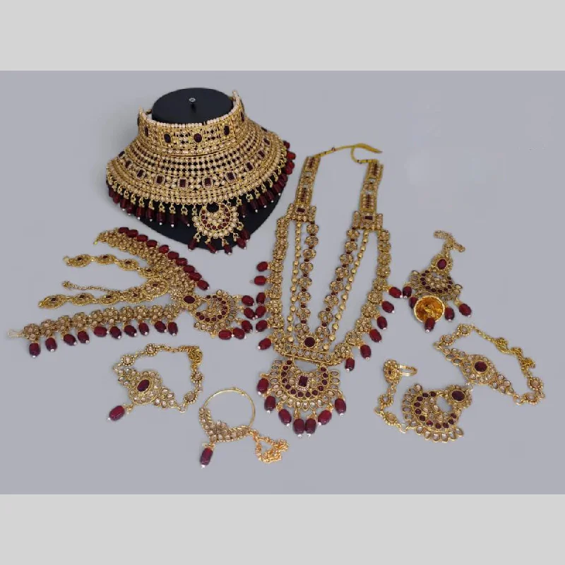 Unmissable Jewelry Clearance – Final Reductions Lucentarts Jewellery Gold Plated Kundan Stone And Beads Bridal Set