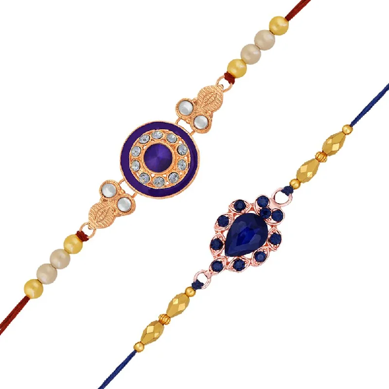 Grab Stylish Jewelry Before The Sale Ends Mahi Combo of 2 Beautifully Crafted Rakhis with Blue Crystals and Meenakari Work for Brother, Bhai, Bro (RCO1105717Z)